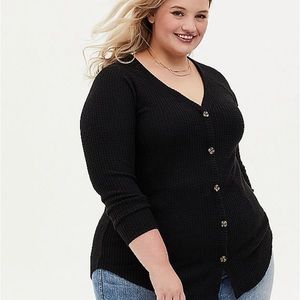 Waffle Knit Tie Front Top